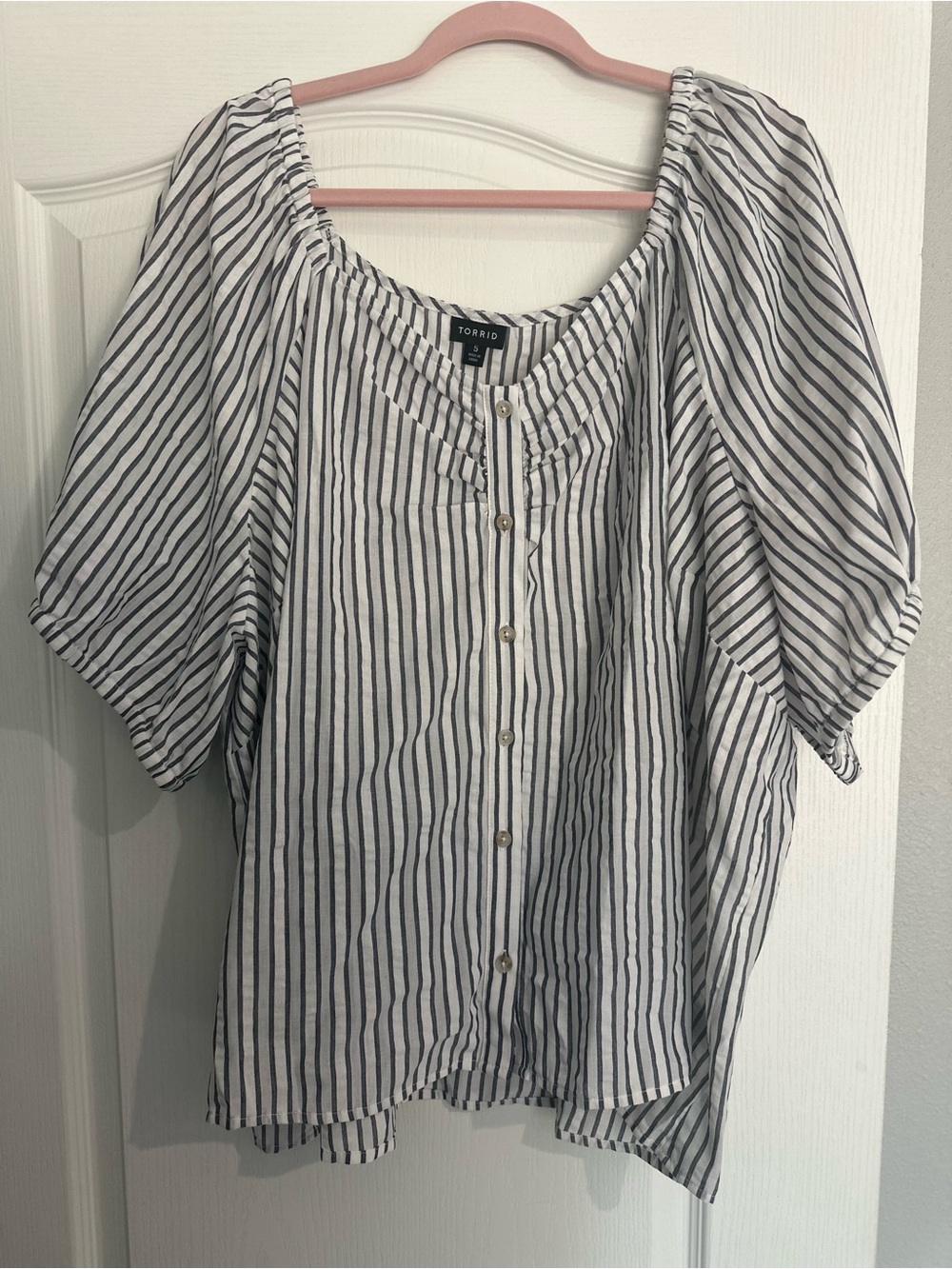 torrid Black and White Striped Button-Front Peasant Top